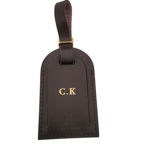 Louis Vuitton Luggage Tag Macassar Brown Leather Gold Initial C.K Made in France